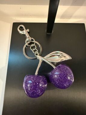 Glitter Purple Cherry Keychain Charm